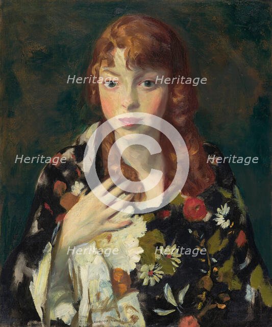 Edna Smith in a Japanese Wrap, about 1915. Creator: Robert Henri.