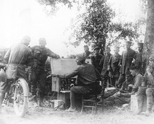 United States Army Signal Corps in France operating a field radio station, July 1918. Artist: Unknown