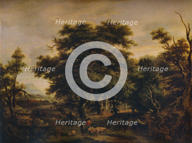 'A Woody Landscape, with Figures and Sheep', c1805. Artist: Alexander Nasmyth.