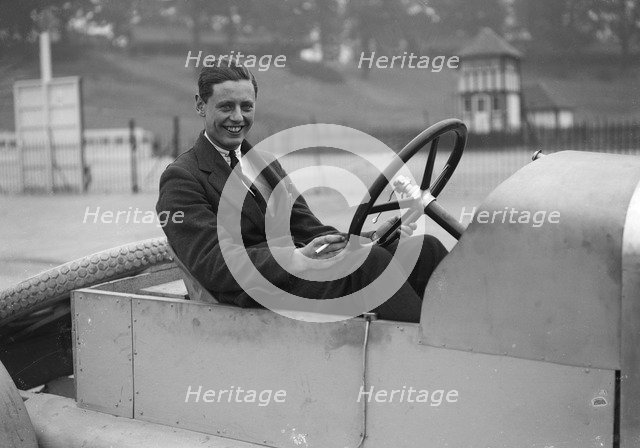 Bertie Kensington Moir in an Aston Martin crude test body, Brooklands, c1921. Artist: Bill Brunell.