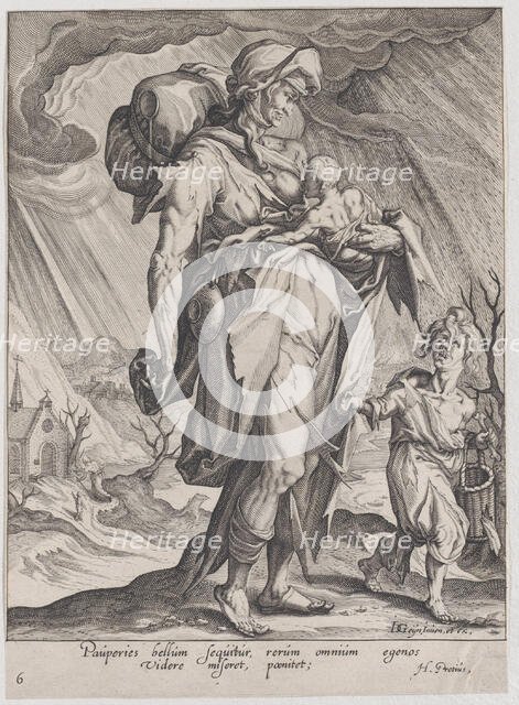 Poverty, from Virtues and Vices, 1596-97., 1596-97. Creator: Zacharias Dolendo.