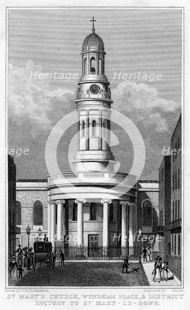 St Mary's Church, Wyndham Place, and District Rectory to St Mary Le Bone, London, 1829.Artist: Archer