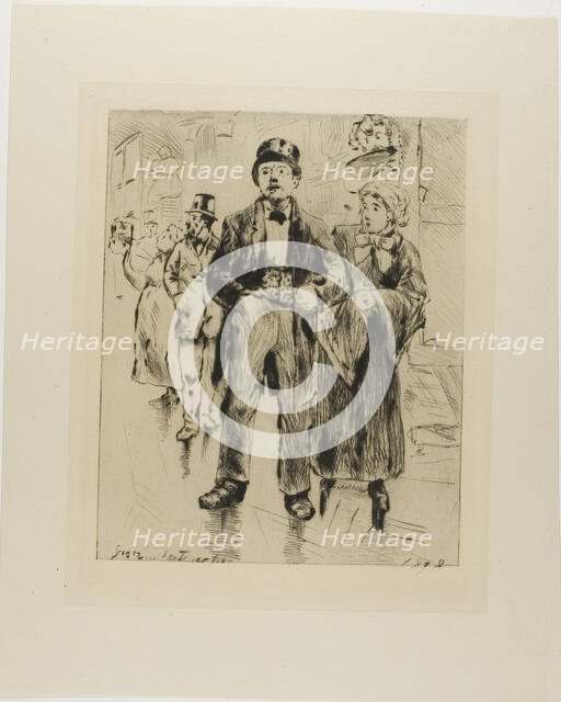 Plate from l'Assommoir (standing couple, with other figures in background), 1878. Creator: Gaston la Touche.