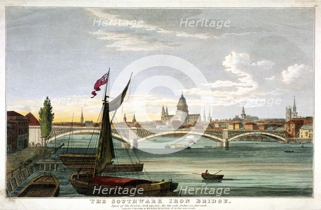 'The Southwark Iron Bridge', London, 1822. Artist: Anon