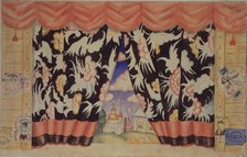 Sketch of curtain for the theatre play The flea by E. Zamyatin, 1925-1926. Artist: Kustodiev, Boris Michaylovich (1878-1927)