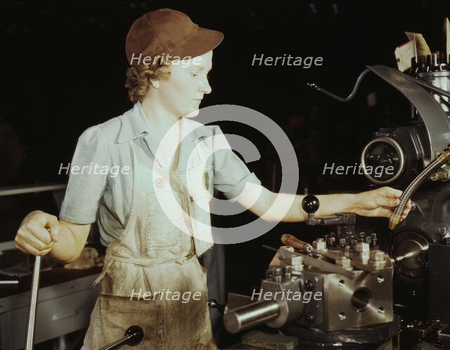 Beulah Faith, 20, used to be sales clerk...Consolidated Aircraft Corp., Fort Worth, Texas, 1942. Creator: Howard Hollem.