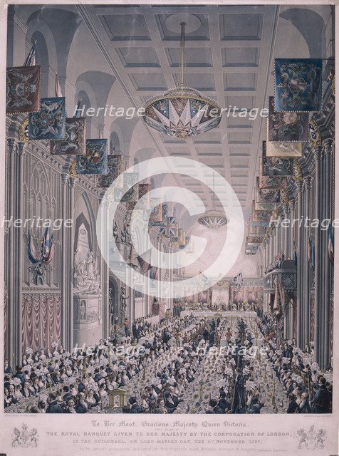 Banquet for Queen Victoria at the Guildhall, London, 1837. Creator: Richard Gilson Reeve.