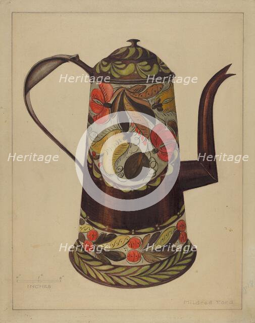 Toleware Coffee Pot, 1935/1942. Creator: Mildred Ford.