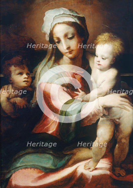 Madonna and child with infant John the Baptist, 1542. Artist: Beccafumi, Domenico (1486-1551)
