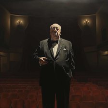 AI IMAGE - Portrait of Alfred Hitchcock in the cinema, 1970s, (2023). Creator: Heritage Images.