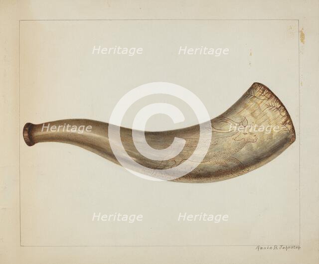 Powder Horn, c. 1938. Creator: Annie B Johnston.