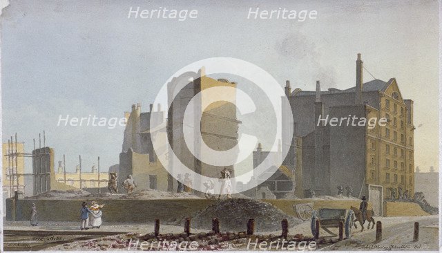 Ruined building, Commercial Road, Stepney, London, 1820. Artist: Robert Blemmell Schnebbelie