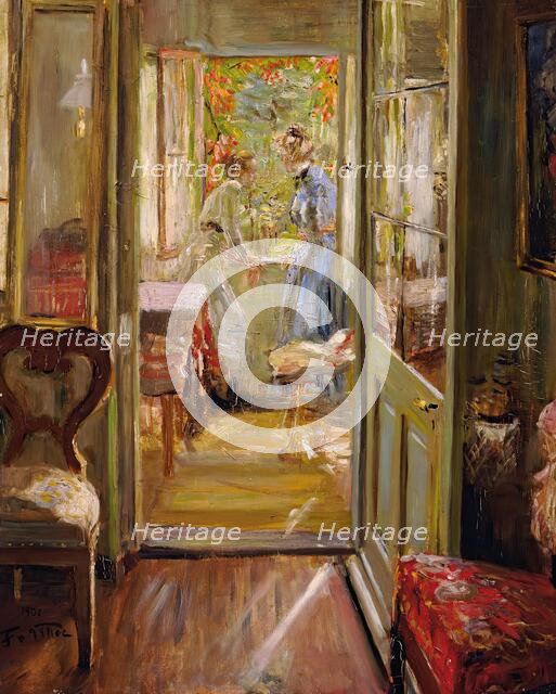 The artist's daughters in the veranda, 1901. Creator: Fritz Karl Hermann von Uhde.