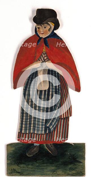 A country woman wearing hat and red cloak, 19th century. Creator: Stephen Jenner.