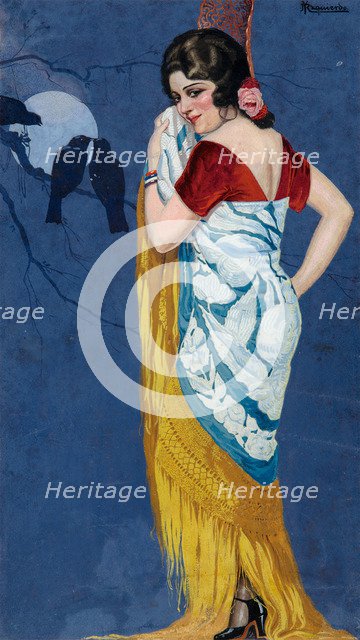 Young Woman Smiling in the Moonlight. Artist: Izquierdo y Garrido, Ramón José (1873-1931)