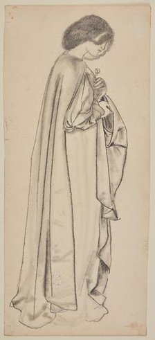 The Annunciation - Study for the Virgin, Woman holding a Flower, 1859-61. Creator: Sir Edward Coley Burne-Jones.