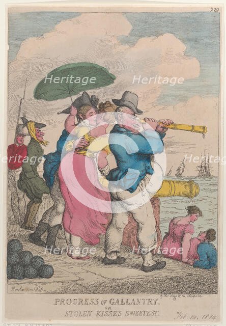 Progress of Gallantry or Stolen Kisses Sweetest, February 14, 1814., February 14, 1814. Creator: Thomas Rowlandson.