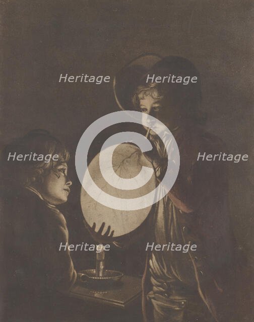 Two Boys Blowing a Bladder by Candle-light, 1773., 1773. Creator: Peter Perez Burdett.