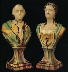'A Pair of Staffordshire Earthenware Busts Representing King George III and Queen Charlotte, with Tr Artist: Unknown.