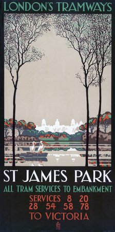 'St James' Park', London County Council (LCC) Tramways poster, 1928. Artist: Ralph & Brown Studios