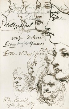 Sketches and notes made at a Royal Academy Council meeting, 15 May, 1877. Creator: Sir John Gilbert.