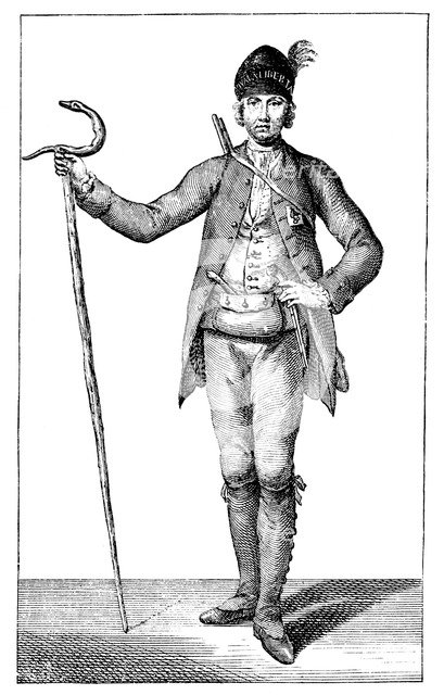 'James Boswell, esq in the dress of an armed Corsican Chief, 1769.'Artist: James Wale
