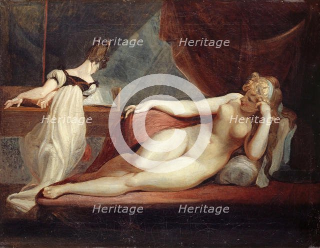 Resting female nude and a piano player, 1799-1800. Creator: Füssli (Fuseli), Johann Heinrich (1741-1825).