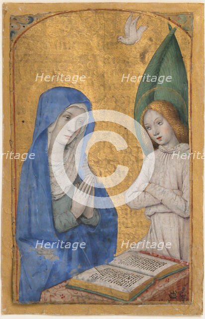 Manuscript Leaf with the Annunciation from a Book of Hours, French, ca. 1485-90. Creator: Jean Bourdichon.