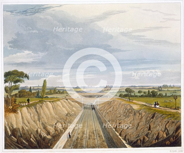 'Near Liverpool, looking towards Manchester', Liverpool and Manchester Railway, 1833. Artist: Henry Pyall