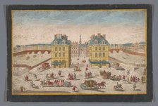 View of the Place Dauphine with the built-up Pont au Change and the Pont Saint-Michel..., 1700-1799. Creator: Anon.