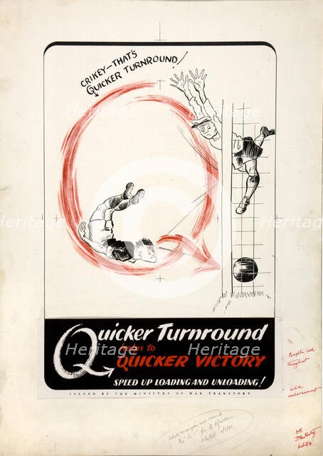 'Quicker turnround helps to quicker victory. Speed up,,,', WWII poster, between 1939 and 1946. Creators: Central Office of Information, Unknown.