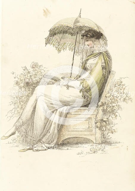 Fashion Plate (Promenade Dress), 1813. Creator: Rudolph Ackermann.