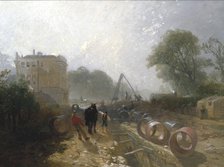 'Laying Monster Tubes from the New River', c1820-1870.                 Artist: James Baker Pyne