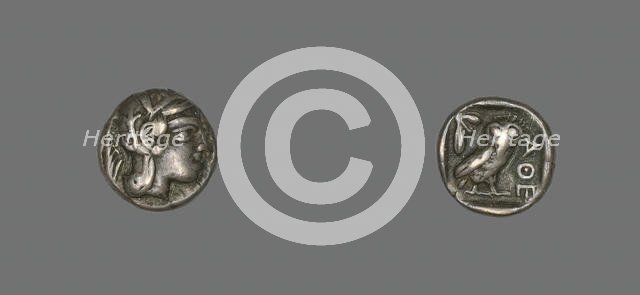 Drachm (Coin) Depicting the Goddess Athena, about 490 BCE. Creator: Unknown.