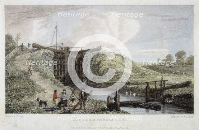 Dudgrove double lock above Lechlade, Thames and Severn Canal, 1814. Artist: William Bernard Cooke