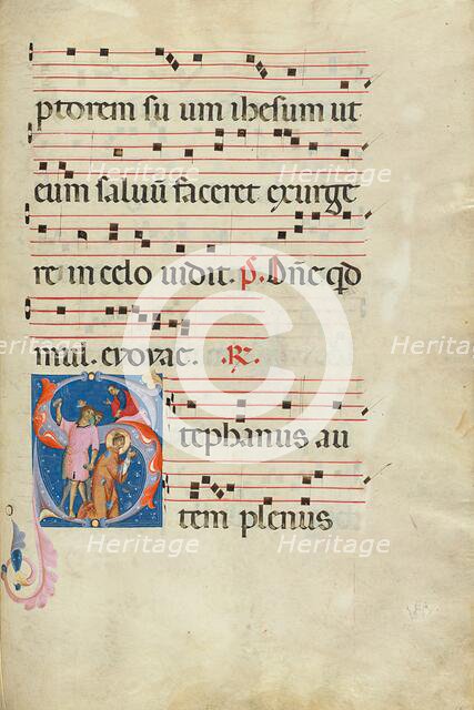 Initial S: The Stoning of Saint Stephen; Antiphonal, late 13th century. Creator: Master of Gerona.