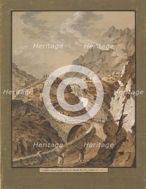 Devil's Bridge toward the Gothard Mountain in Switzerland, 1785-1824. Creator: Xaver Triner.