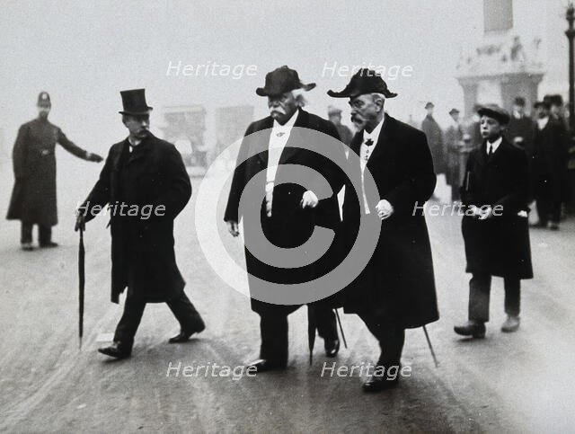 Jean Baptiste Auguste Chauveau and Gabriel Lippmann at the funeral of Joseph Lister, 1912. Creator: Topical Press Agency.