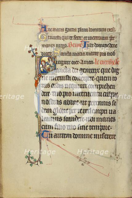 Initial S: The Virgin Mary Interceding for a Young Man before Christ Showing his Wounds, about 1300. Creator: Unknown.