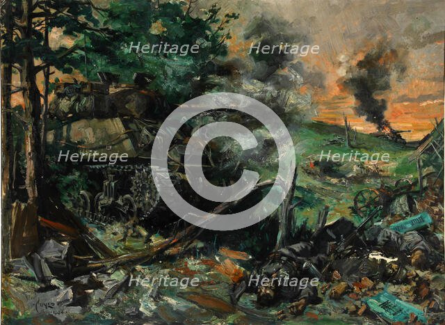 Tank battle, 1939-1946. Creators: Central Office of Information, Terence Tenison Cuneo.