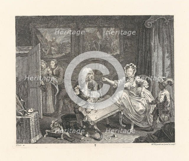A Harlot's Progress. Plate 2: Moll is now a kept woman, the mistress of a wealthy merchant, 1732. Creator: Hogarth, William (1697-1764).