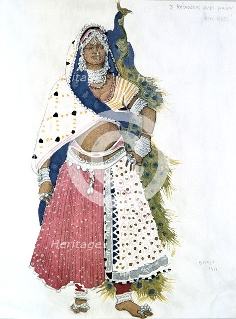 'Bayadere with Peacock', ballet costume design, 1911. Artist: Leon Bakst