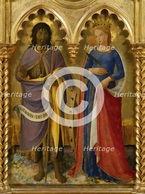 Saint John the Baptist and Saint Catherine of Alexandria (From the Perugia Altarpiece), ca 1437. Creator: Angelico, Fra Giovanni, da Fiesole (ca. 1400-1455).