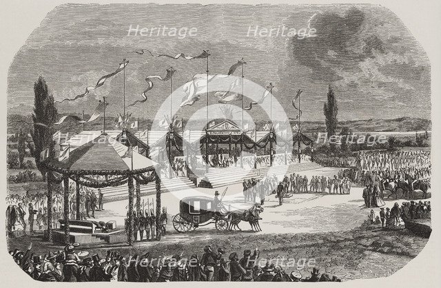 Inauguration of the railway station in Saragossa on May 12, 1856, engraving from the time.