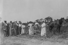 Mrs. T.B. Wells, Mrs. D.A. Palmer & Mary G. Hay -- suffrage farm, 1917. Creator: Bain News Service.