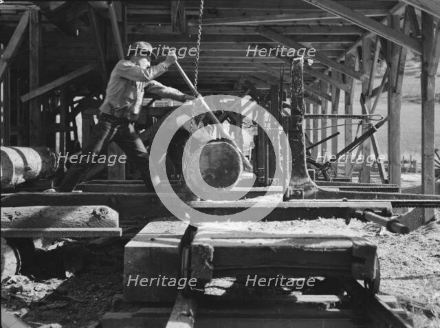 Possibly: The sawmill in operation, Ola self-help sawmill co-op, Gem County, Idaho, 1939. Creator: Dorothea Lange.