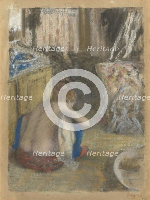 Femme nue, accroupie, vue de dos (Nude Woman Squatting, from behind), c. 1876. Creator: Degas, Edgar (1834-1917).