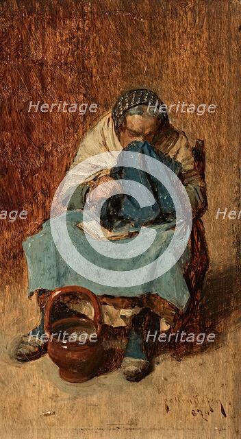 Old Venetian woman blowing her nose, 1874. Creator: August von Pettenkofen.