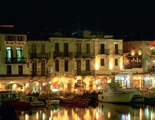 Old Harbour at night, Rethymnon, Crete, Greece.