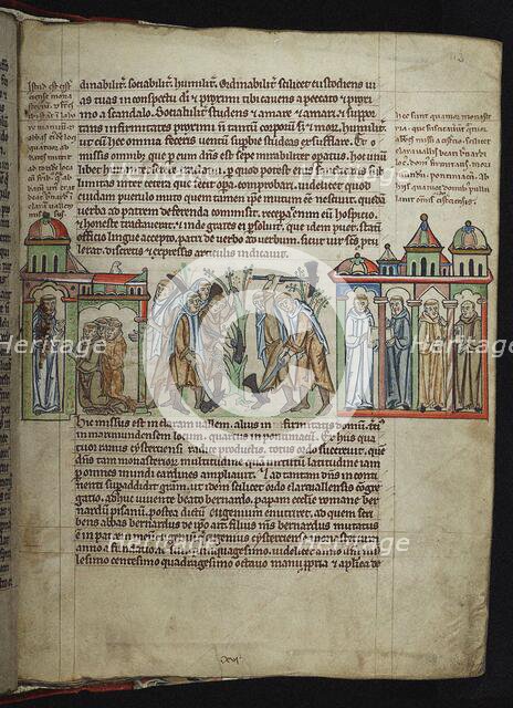 Bernard of Clairvaux sending monks to daughter houses, Cistercian monks, 1249-1250. Creator: Anonymous.